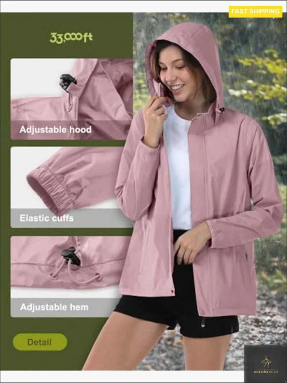 Lightweight Packable Raincoat Waterproof Hooded Windbreaker for Hiking Travel